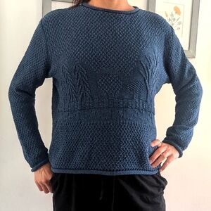 Cotton Country Medium Blue trees knit sweater 🧥 NWT new